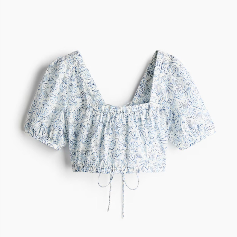 Floral Blue Puff Sleeve Top - Picture 2 of 4